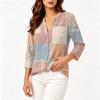 Women's Fashion Cotton Linen Printed 3/4 Sleeve Button Shirt for Casual Wear