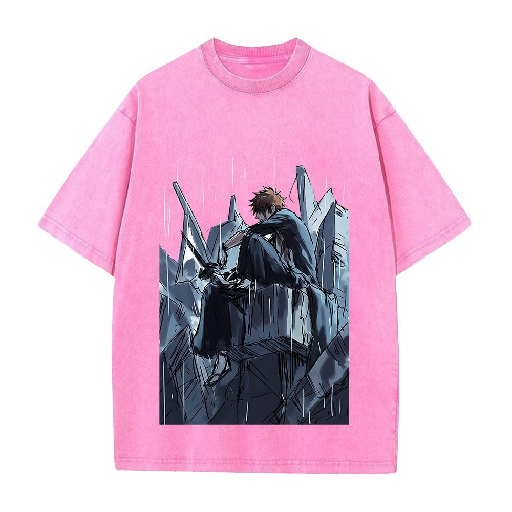 Manga Bleach Ichigo Kurosaki Printed Tee Men Women Short Sleeve Clothing Washed Cotton T-shirt Vintage T Shirt Harajuku Tshirt