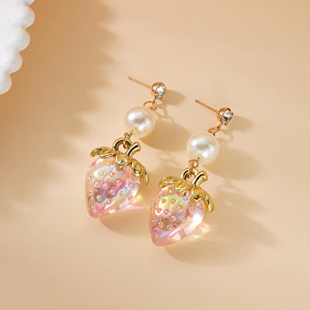 Sweet Cute 3D Resin Raspberry Drop Earrings for Women Enamel Green Leaves Red Strawberry Earring Girls Daily Wear Jewelry Gift