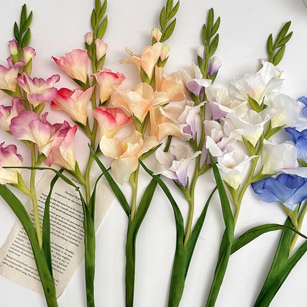 NEW Multicolor Gladiolus Artifiical Flower Green Leaves DIY Faux Flower Ornament Photo Props Artifiical Gladiolus Flower Wedding