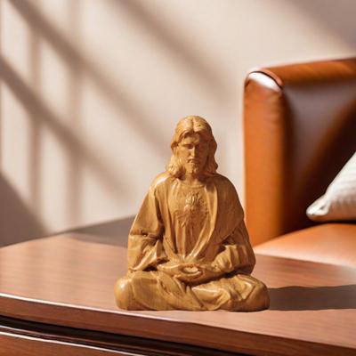 Yousheng Resin Christ Statue Christmas Tabletop Decoration Holy Figurine Sit In Meditation Jesus Figurine for Tables Mantel Decor Christian Gift