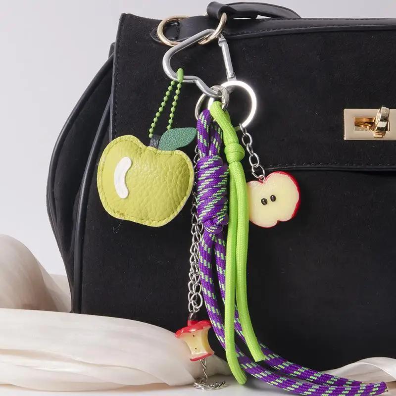 1 Piece Leather Apple Backpack Pendant DIY Decoration Creative Weaving Rope Fruit Keychain Bag Accessories