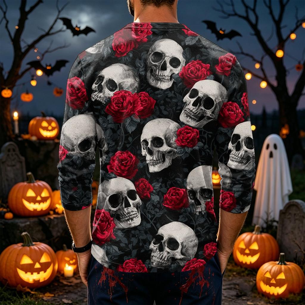 Men's Long Sleeve T-Shirt with Halloween Print for Casual Festival Wear