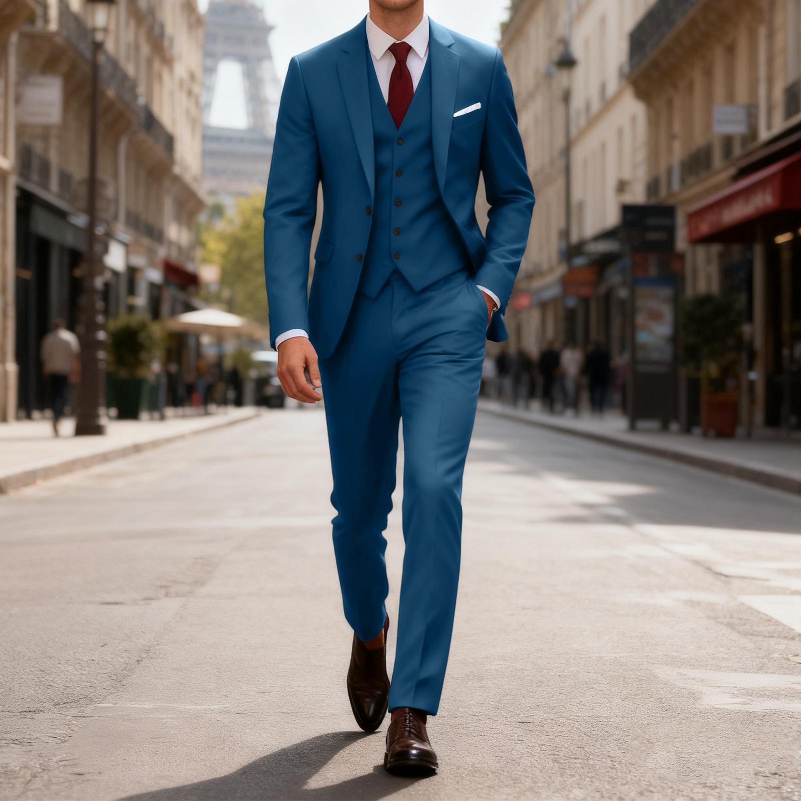 

Чоловічий костюм приталеного крою, набір з трьох предметів на один ґудзик, діловий весільний вечірній формальний костюм, піджак, жилет та штани XXL