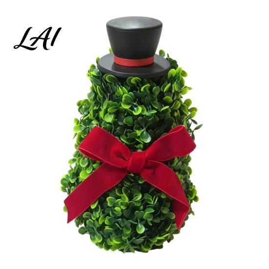 Artificial Snowman Topiary Tree with Red Bow & Santa Hat for Indoor Outdoor Christmas Porch Decorations Holiday Decoration Realistic Plastic Potted