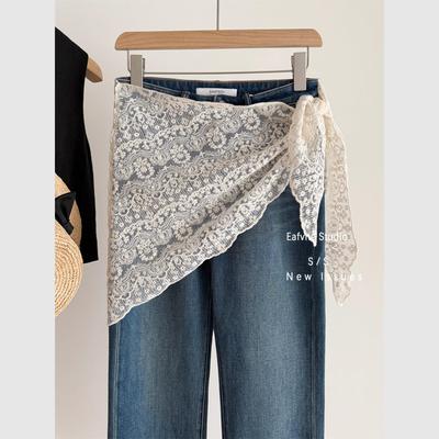 Sciarpa a Maglia di Pizzo Beige Coreana da Donna - Foulard Triangolare Lavorato a Maglia Leggero per l'Estate
