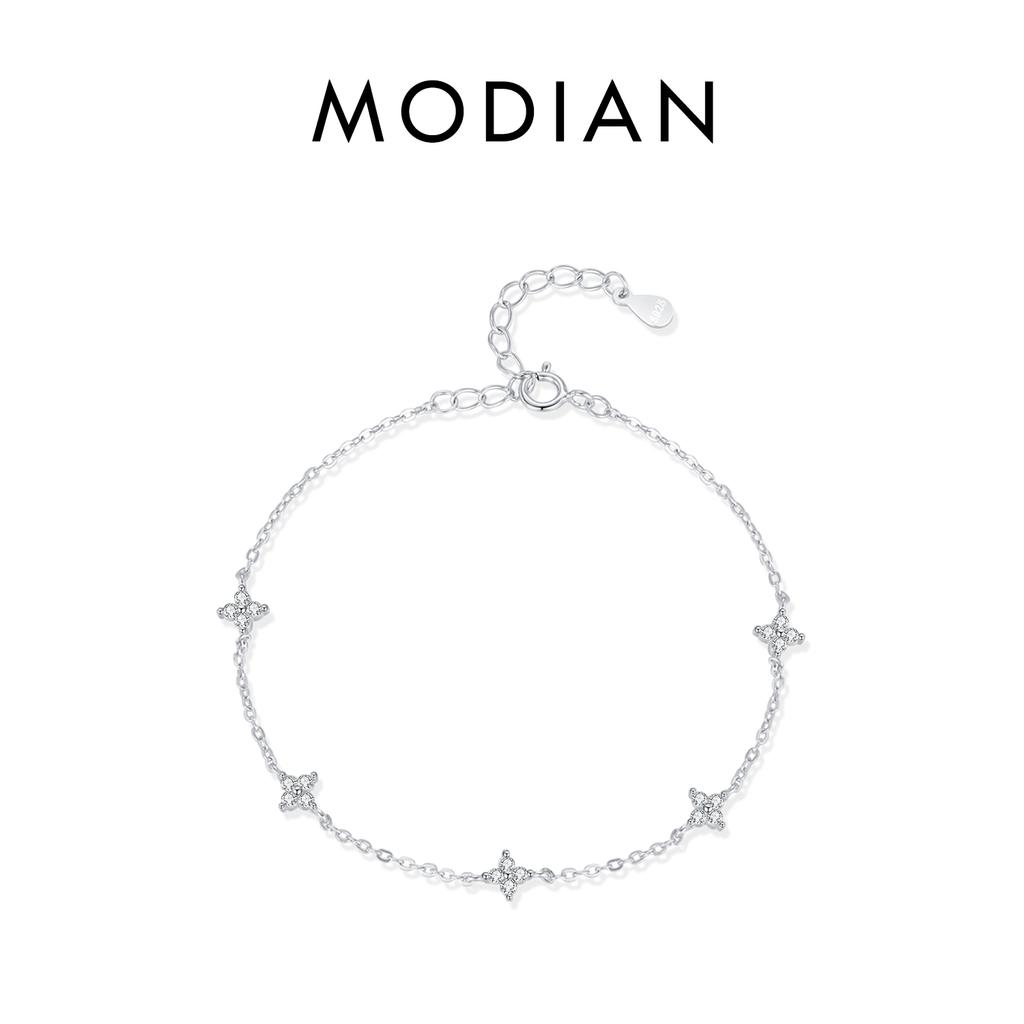 MODIAN 925 Silver Mini Flowers Bracelet Dainty Link Chain Pave Setting CZ For Women Wedding Fine Jewelry Gift