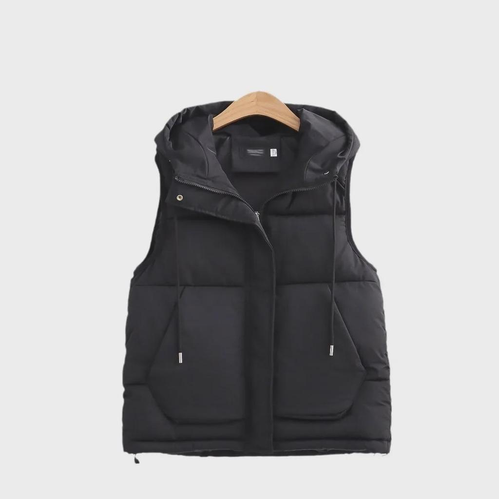 Women's Hooded Down Cotton Vest - 2023 Autumn/Winter Korean Style Sleeveless Short Jacket