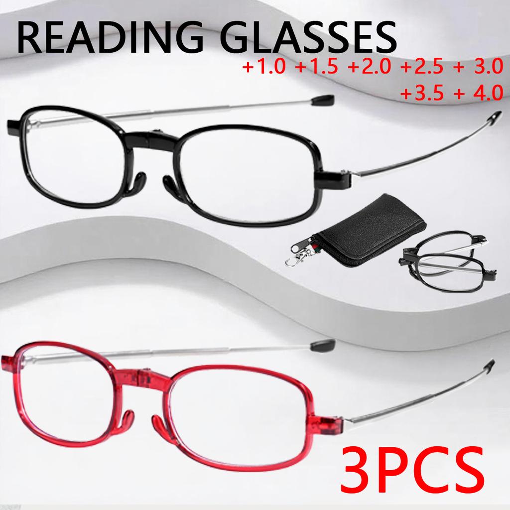 3PCS Foldable Reading Glasses +1.00 to +4.00 Strength Men Women Anti Blue Light Farsightedness Eyewear