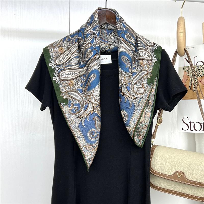 66*66cm Labyrinth Taille Trommel Doppelseitige 30% Maulbeerseide + 70% Wolle Warm Neck Square Schal Halstuch