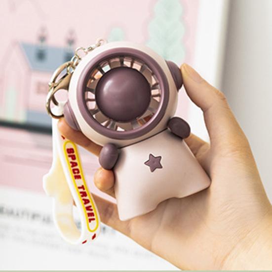 Keychain Small Fan Cartoon Astronaut Design Quiet Operation Built-in Ice Cooling Module USB Rechargeable Portable Fan with Lanyard