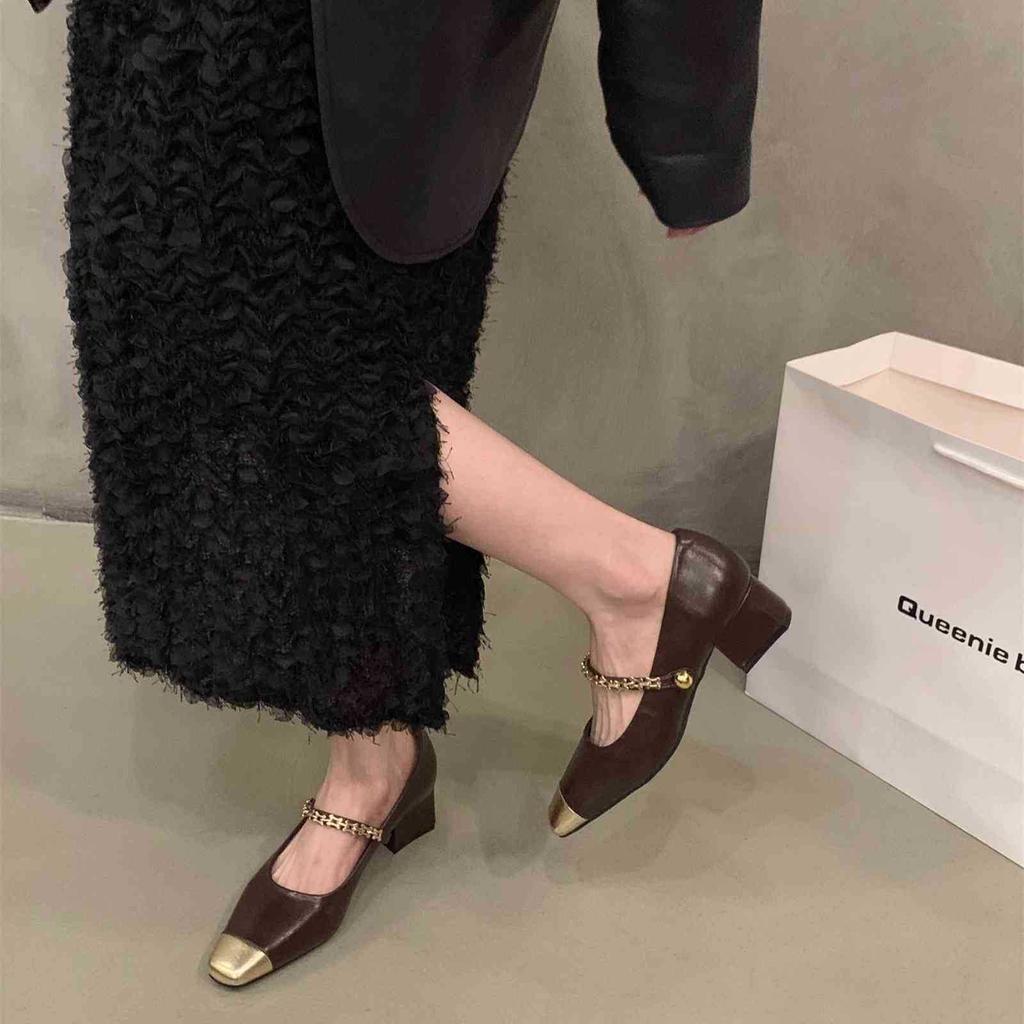 Thick heel square head Mary Jane single shoes women's shoes 2025 new spring and autumn temperament shoes