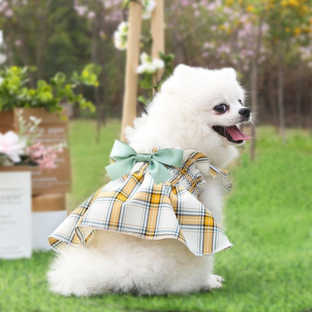 Plaid Dog Dress Dog Cat Small Medium Dog Pet Clothes Princess Wedding Dress Cat Supplies Bicycle