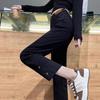 Spring/Autumn 2026 Women's High-Waisted Black Cropped Cigarette Jeans – Slimming, Petite, Trendy Cuffed Straight Leg.
