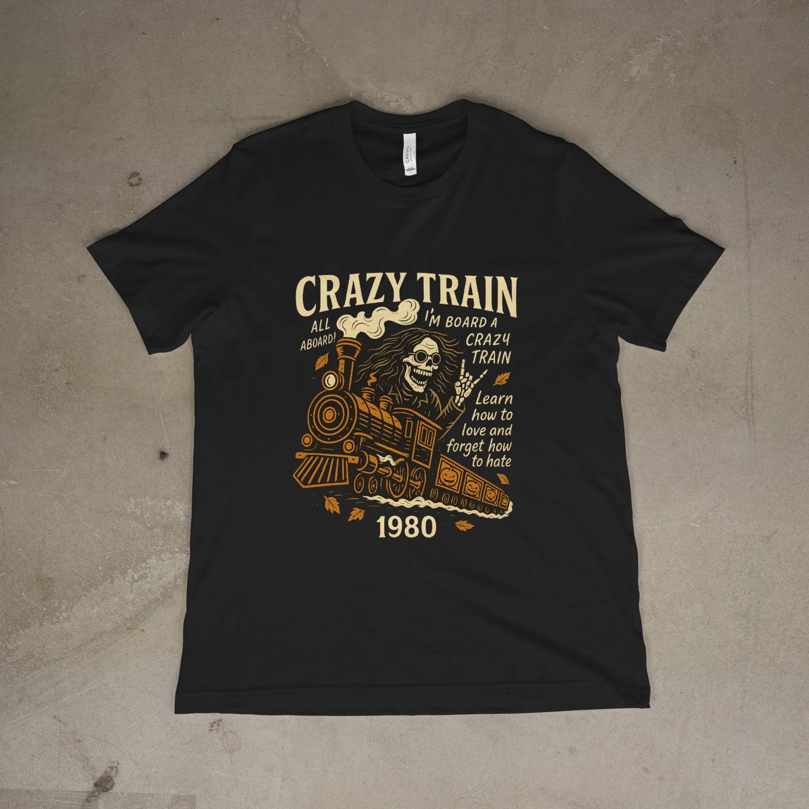 Crazy Train 1980 T-Shirt Skull Train Vintage Rock Graphic Unisex Tee 4XL