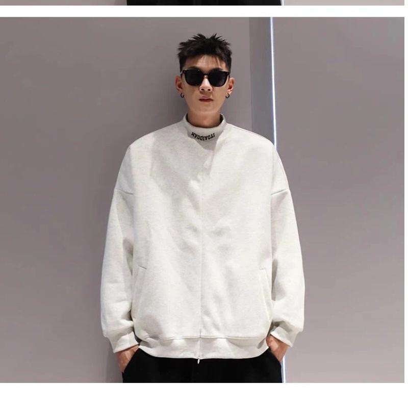 

Мужской свитшот свободного кроя на молнии с вышивкой и воротником-стойкой, новый тренд, нишевый дизайн L белый