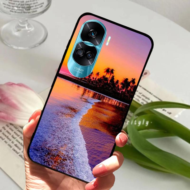 Voor Honor 90 Lite Honor90 Pro 5G Hoesje Siliconen Zacht Geschilderd Zwart Bumper Funda Coque voor HONOR 90 Pro 90Lite Beschermtas