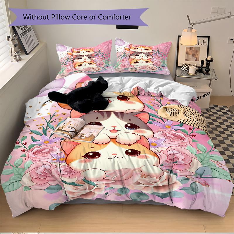 3 Stück Drei Süße Katzen Ideen Bettwäsche-Set - Enthält 1 Bettbezug und 2 Kissenbezüge, Bequeme Bettwäsche mit Stilvollem Design für Schlafzimmer, Masch