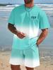 Men's Gradient Short-Sleeve T-Shirt & Drawstring Shorts Beach Set