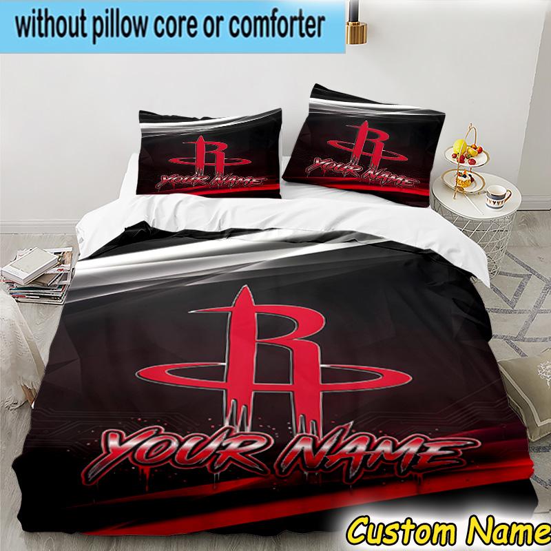 3pcs Custom Name Basketball Pride Rockets Bedding Set Includes 1 Duvet Cover & 2 Pillowcases for All Seasons Dormitory Home Decor Christmas Gifts