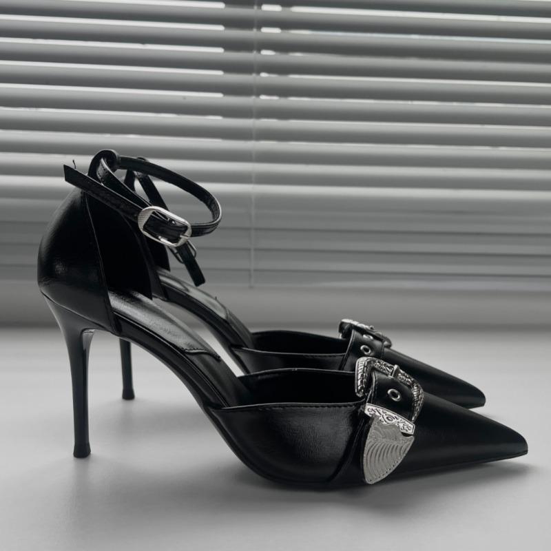 Fashion Spring New Style Stiletto Sandals Women Fashion Pointed Head Shallow Mouth Rivet Metal Buckle Set Foot Non-slip High Heels