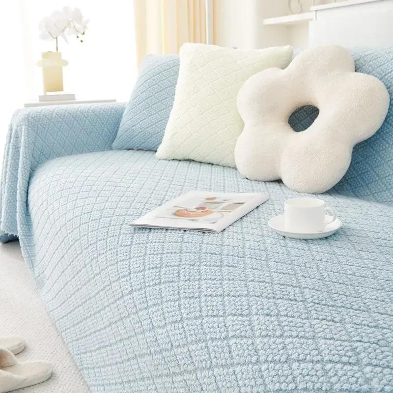 Double Sided Usable Plush Sofa Cover Fabric Multiple Functions Anti Slip Plush Blanket Advanced Anti Cat Scratch Sofa Cushion