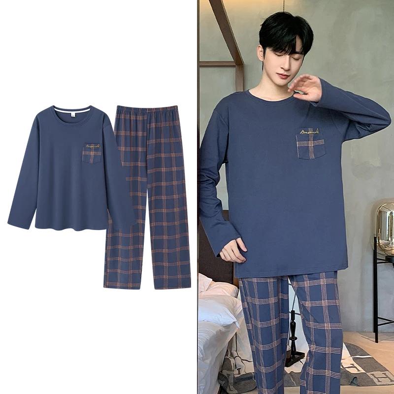 Hjorteutskrift Elegant pyjamassett for mann Høst Vinter Mote Myk bomull Herre Loungewear Komfortabelt nattøy