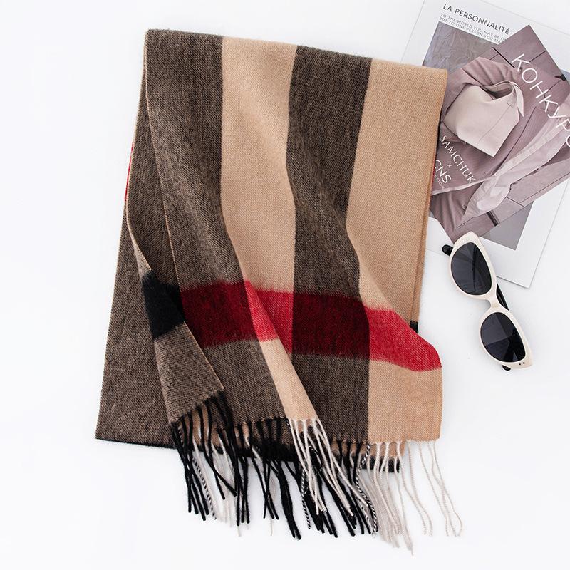 Scarf Korean Style Atmospheric Wool Scarf for Women High End  Long and Simple Women's Plaid Autumn and Winter Cashmere Shawl