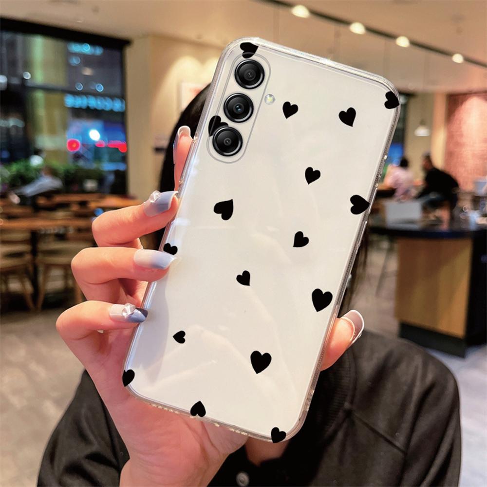 For Samsung Galaxy A54 Heart Love Phone Case A14 A24 A34 A15 A25 A35 A55 A06 Non-Yellowing Transparent Clear Cover Silicone Back