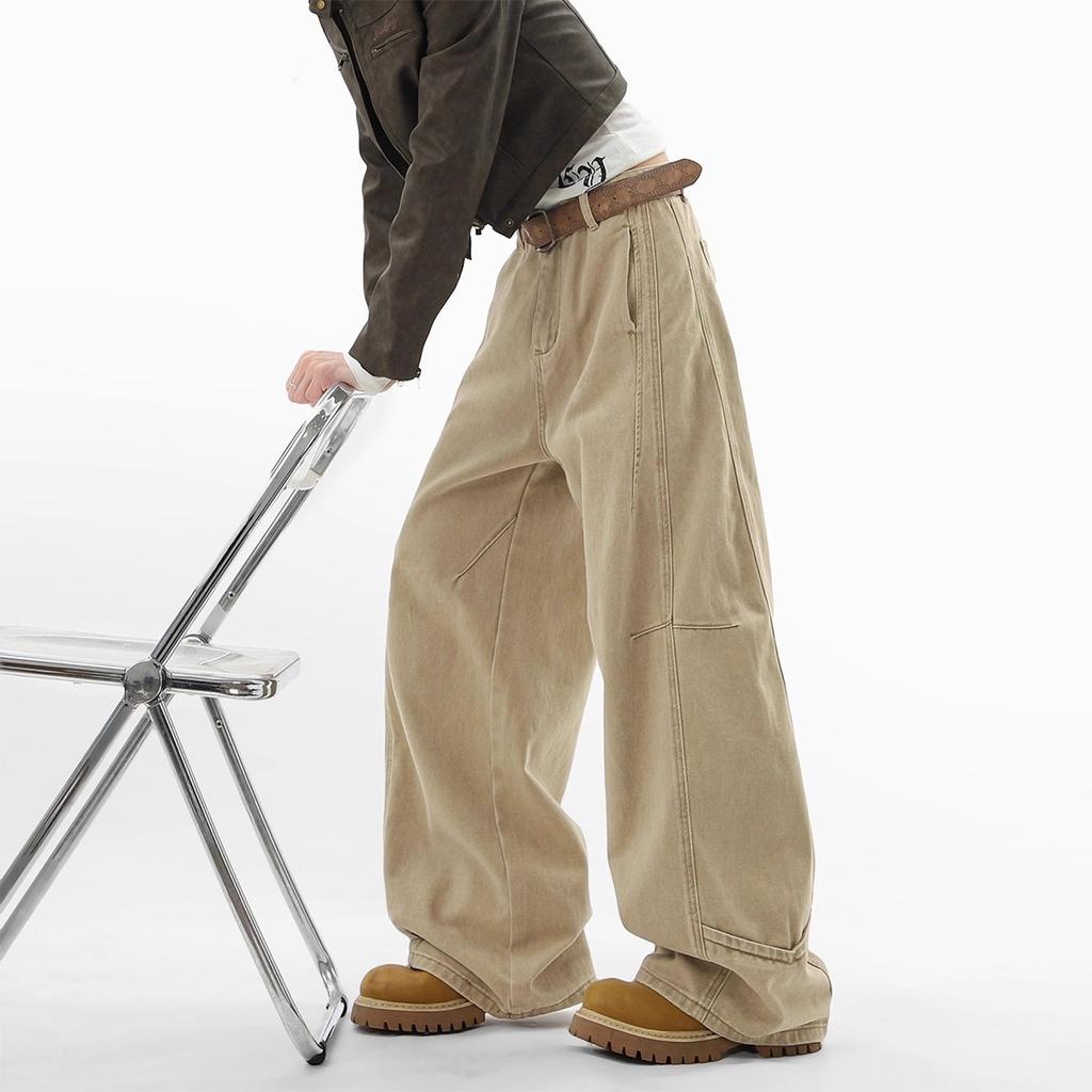 American Khaki Deconstruction Jeans Men's and Women's Autumn Tide Retro High Street Overalls Loose Casual Wide-leg Trousers