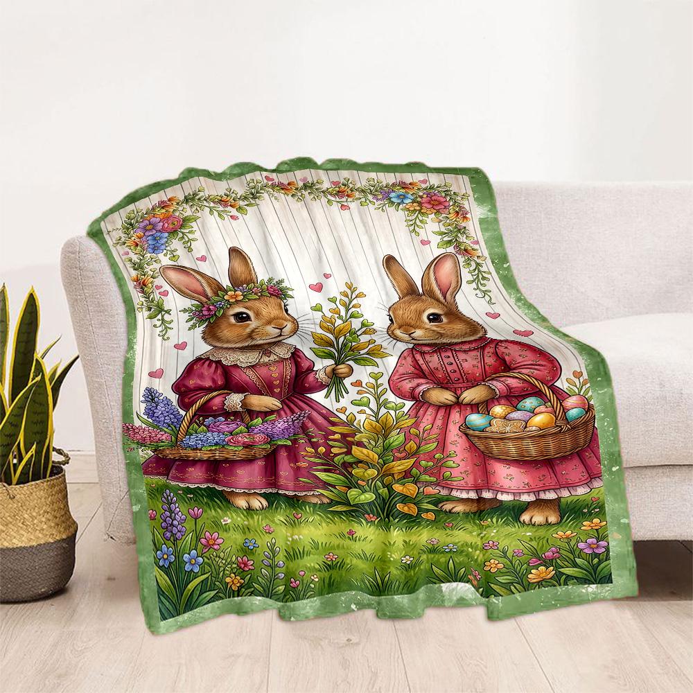 Easter Bunny With Flowers Blanket,Suitable for sofas, offices, travel, living rooms, gift for friends and family,Suitable for all seasons.