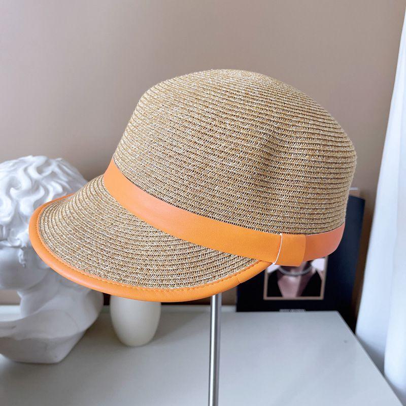 

Ретро соломенная шляпа для верховой езды с кожаной отделкой, модная универсальная летняя солнцезащитная шляпа с козырьком, соломенная шляпа, тренд adult (56-58cm) оранжевый