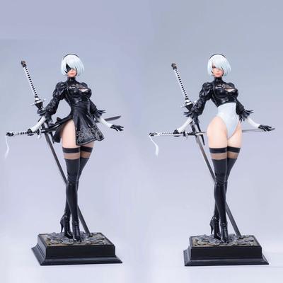 NieR Automata 2B Anime Girl GK Figure Double Head Sculpture High Slit Battle Suit Collectible Statue Desktop Decoration