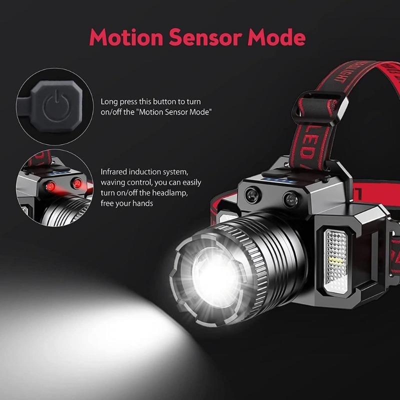 Zoomable Headlamp Rechargeable LED Head Light with 5 Modes Adjustable Flood To Spot Beam for Hands-Free Lighting in Outdoor Work Emergency