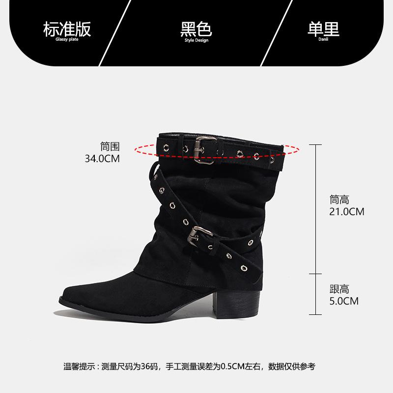 

Pointed thick-heeled trouser boots Western cowboy stacking boots Children s 2025 new autumn tall long tube medium tube women s boots 40 чёрный