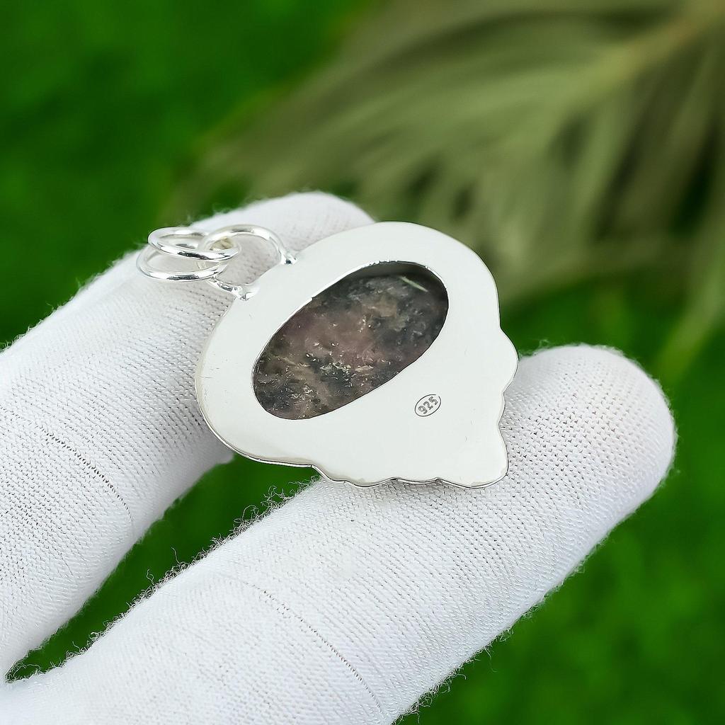 Natural Rhodonite Gemstone Pendant Pink 925 Sterling Silver Indian Jewelry