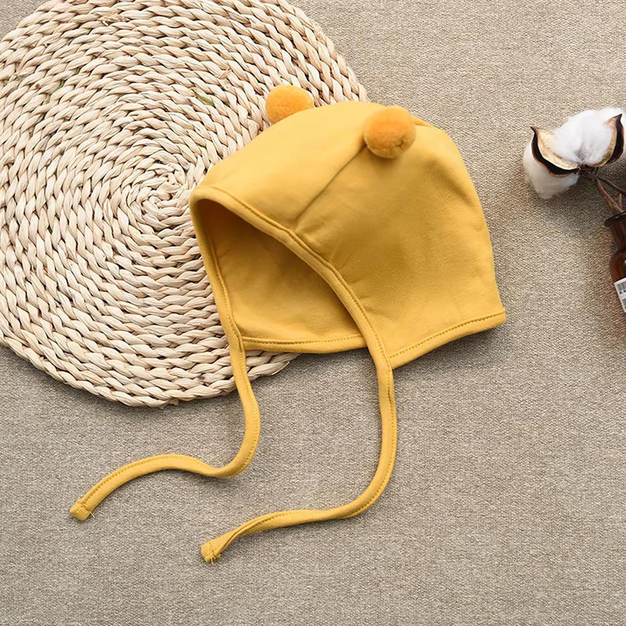 

Милая маленькая шапочка-помпон для малыша, однотонная, для новорожденного мальчика или девочки, с защитой ушей, весенне-осенняя, для младенца, малыша, на завязках, теплая шапочка-бини розовый