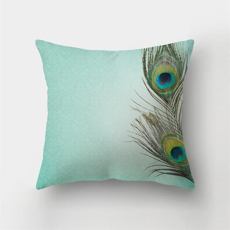 Peacock Feather Printed Pattern Cushion Cover for Home Living Room Sofa Car Bedroom Decoration Pillow Cover