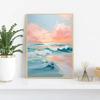 Pink Watercolor Ocean Waves Seascape Poster Oyster Shell Beach Umbrella Surfing Canvas Printing Wall Art Picture Home Decor