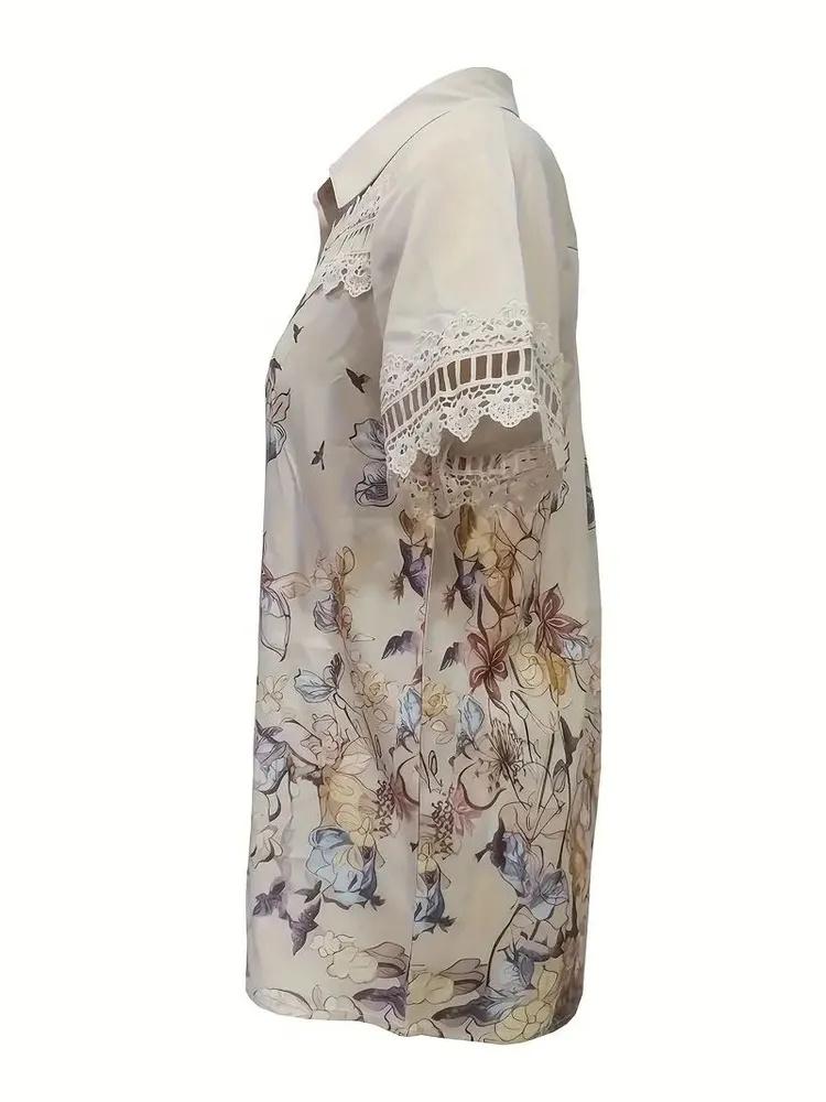 V-neck Button-stitched Short-sleeved Women's Casual Shirt