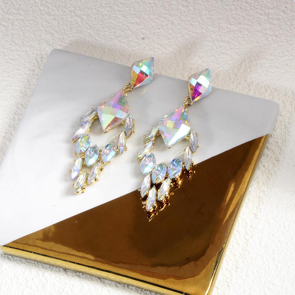 Geometric Crystal Drop Earrings For Women With Electroplated Finish And Party Wear