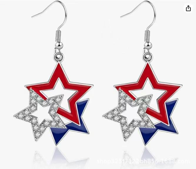 USA Independence Day Flag Wings Zinc Alloy Heart Earrings