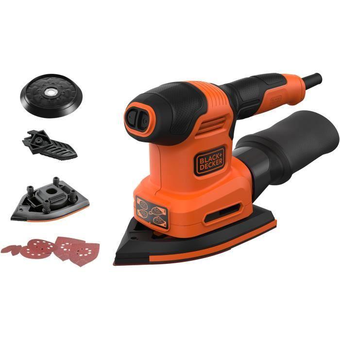 Multiponceuse filaire 200W BLACK+DECKER (Livrée avec un coffret 6 abrasifs + 23 plateaux + 1 doigt de ponçage) - BEW200-QS