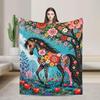 Floral Horse Throw Blanket, Botanical Stallion Art, Soft Flannel, Horse Lover Gift