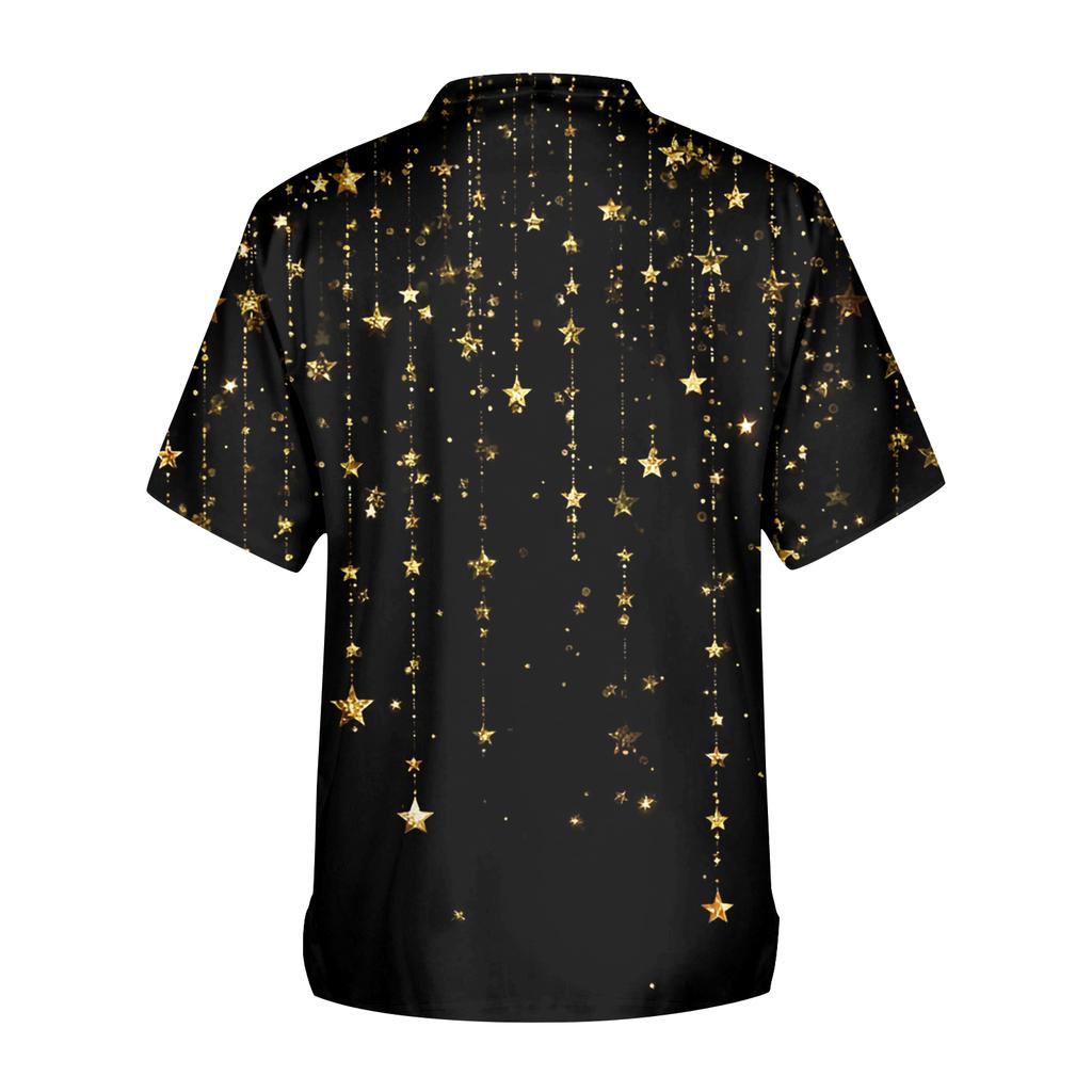 Men's Printing Short Sleeve V-neck Working Blouse Chest Pocket Carer Top
