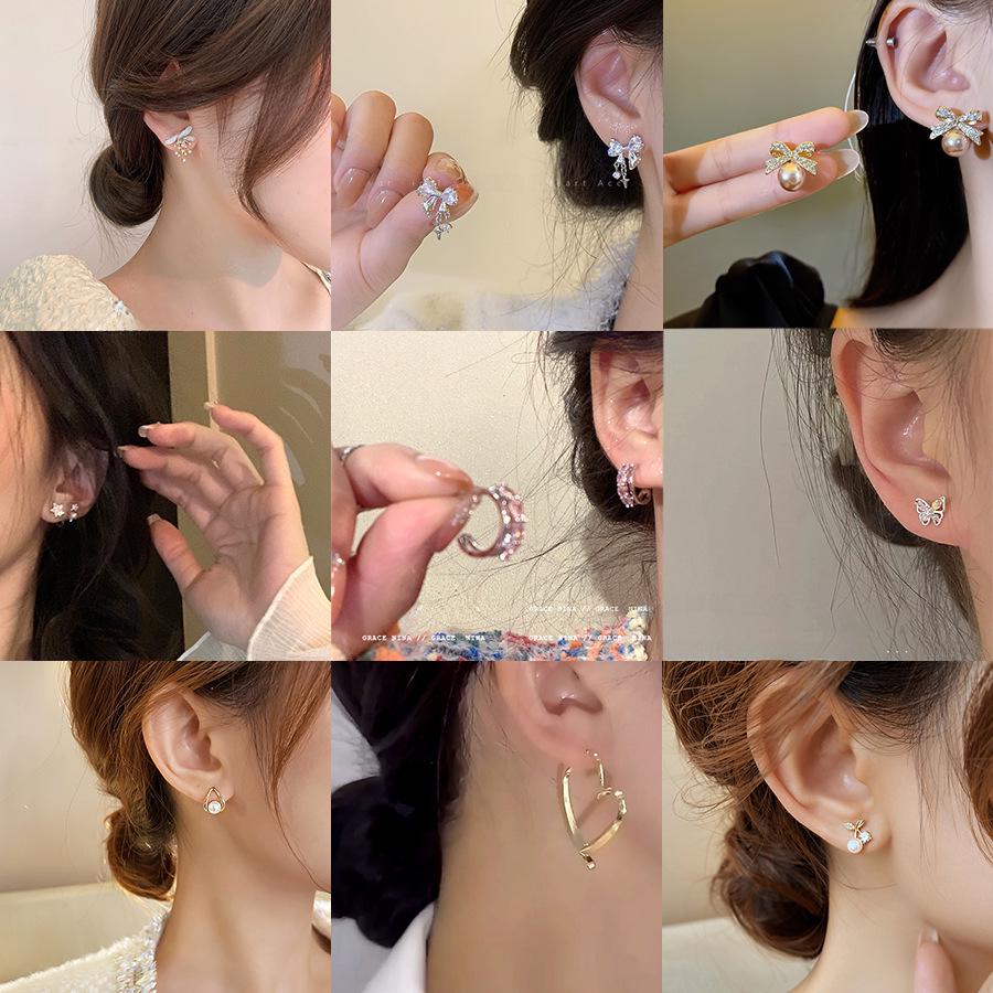 Elegant S925 Silver Pearl Bow Earrings for Women, Fashionable and High-End Design