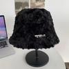 White Korean Style Bucket Hat For Women Warm And Lambswool Cozy