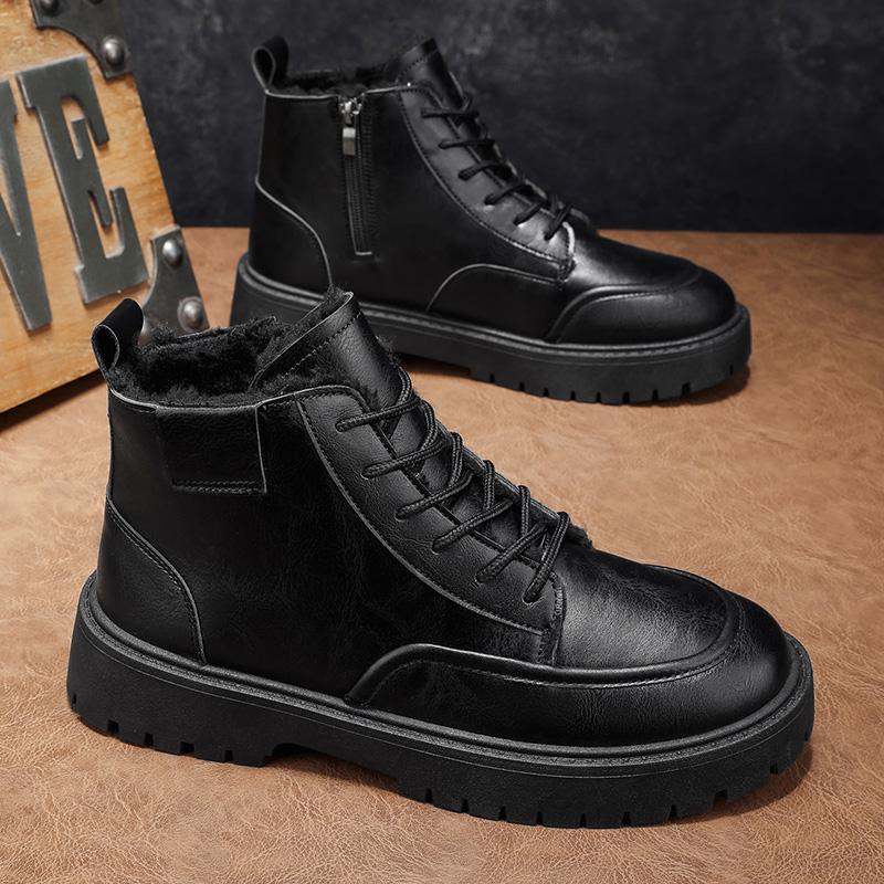 Men's Short Boots High Top Business Leather Boots in British Style Soft Leather Thick Soled and Warm Men's Cotton Boots 2026 New