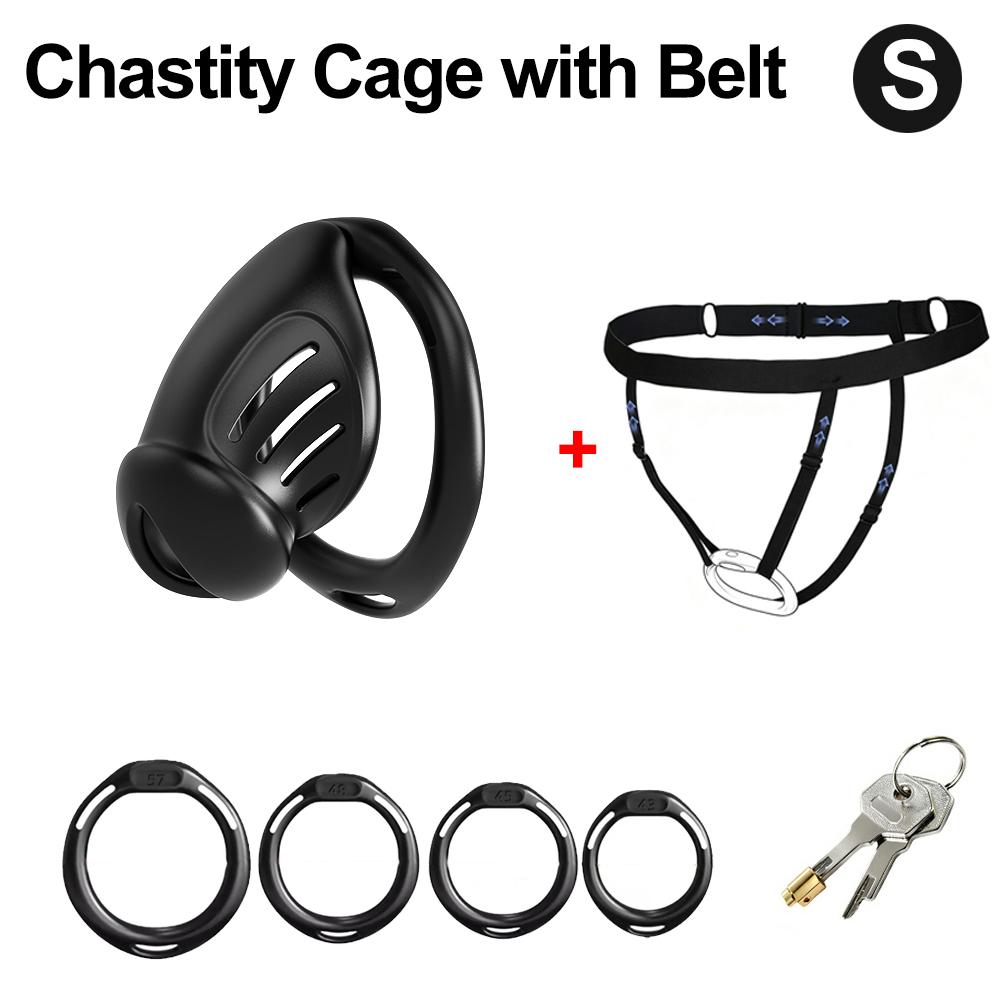 Sex Toys Male Chastity Cage with 4 Sizes Rings And Invisible Lock for Penis Bondage Cock Cage Chastity with Elastic Belt SM Toy