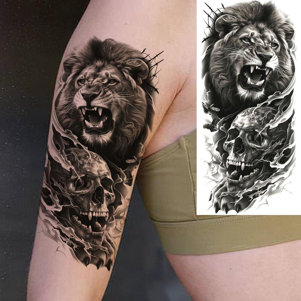 1 Blatt Gruseliger Sensenmann Totenkopf Temporäre Tattoos Halloween Tattoos Langlebig Wasserdicht Tiger Wolf Bestie Fake Tattoo Aufkleber
